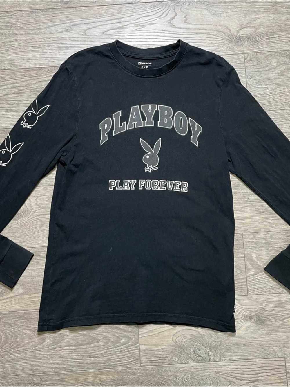PLAYBOY Black Long Sleeve Tee with Logo and Sleeve Graphics